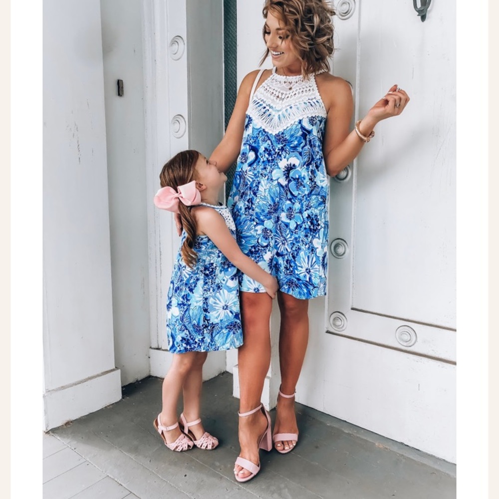 LILLY PULITZER SOFT PEARL SHIFT COASTAL BLUE CATCH KEEP Lace Dress Exc Cond 6